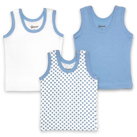 Rockabye Baby 371-3-6-BU 3 Piece White & Blue Sleeveless Tank Shirt Set44; 3-6 Months